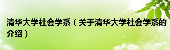 清华大学社会学系（关于清华大学社会学系的介绍）