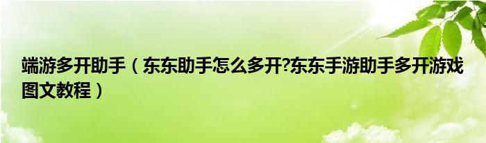 端游多开助手（东东助手怎么多开?东东手游助手多开游戏图文教程）