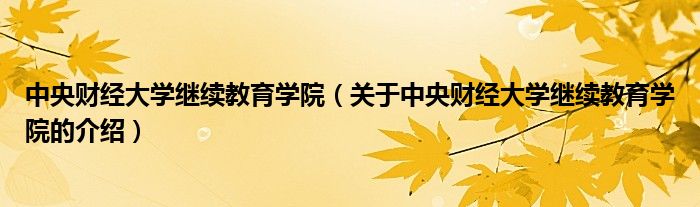 中央财经大学继续教育学院（关于中央财经大学继续教育学院的介绍）