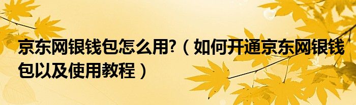 京东网银钱包怎么用?（如何开通京东网银钱包以及使用教程）