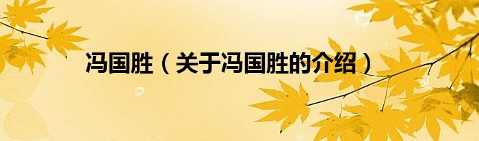 冯国胜（关于冯国胜的介绍）