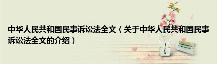 中华人民共和国民事诉讼法全文（关于中华人民共和国民事诉讼法全文的介绍）