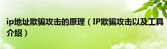 ip地址欺骗攻击的原理（IP欺骗攻击以及工具介绍）