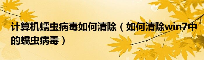 计算机蠕虫病毒如何清除（如何清除win7中的蠕虫病毒）