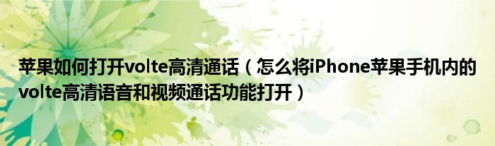 苹果如何打开volte高清通话（怎么将iPhone苹果手机内的volte高清语音和视频通话功能打开）
