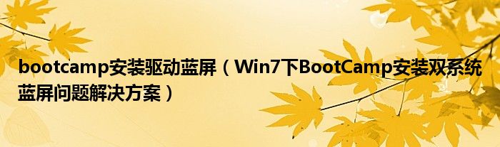 bootcamp安装驱动蓝屏（Win7下BootCamp安装双系统蓝屏问题解决方案）