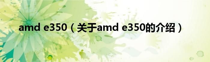 amd e350（关于amd e350的介绍）