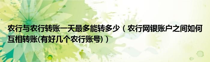农行与农行转账一天最多能转多少（农行网银账户之间如何互相转账(有好几个农行账号)）