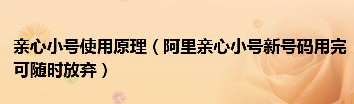 亲心小号使用原理（阿里亲心小号新号码用完可随时放弃）