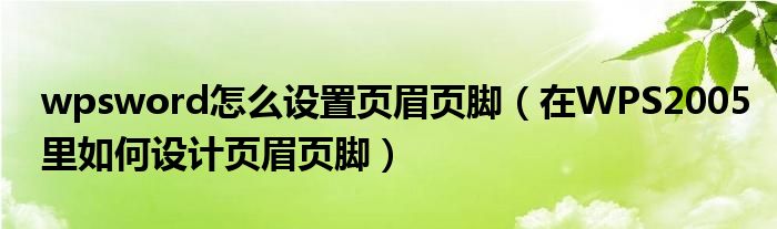 wpsword怎么设置页眉页脚（在WPS2005里如何设计页眉页脚）