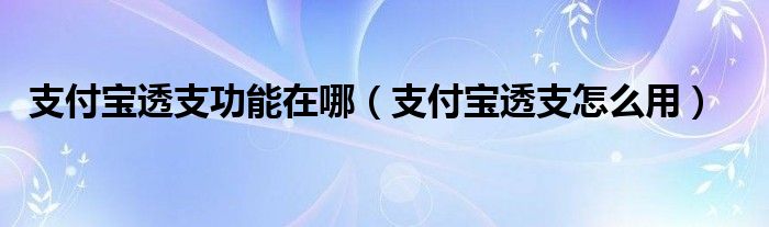 支付宝透支功能在哪（支付宝透支怎么用）