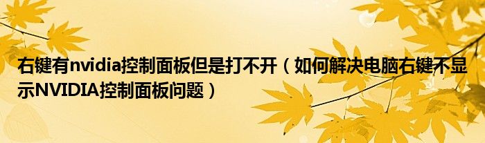 右键有nvidia控制面板但是打不开（如何解决电脑右键不显示NVIDIA控制面板问题）