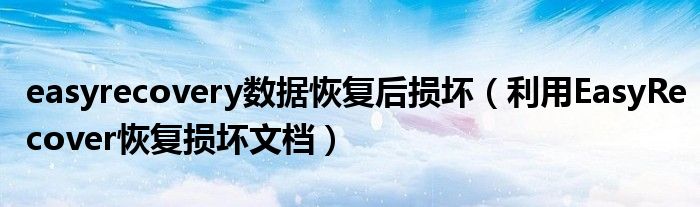 easyrecovery数据恢复后损坏（利用EasyRecover恢复损坏文档）