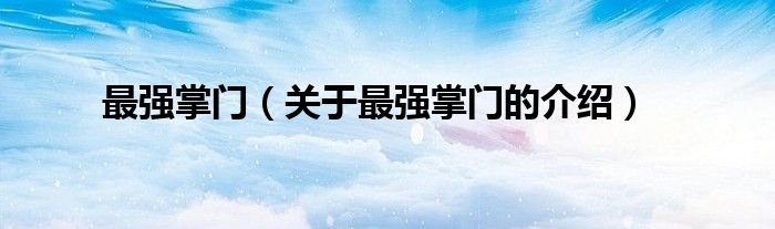 最强掌门（关于最强掌门的介绍）