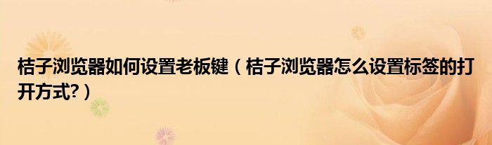 桔子浏览器如何设置老板键（桔子浏览器怎么设置标签的打开方式?）