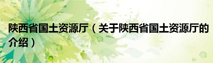 陕西省国土资源厅（关于陕西省国土资源厅的介绍）