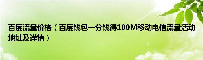 百度流量价格（百度钱包一分钱得100M移动电信流量活动地址及详情）