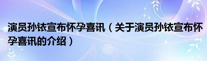 演员孙铱宣布怀孕喜讯（关于演员孙铱宣布怀孕喜讯的介绍）