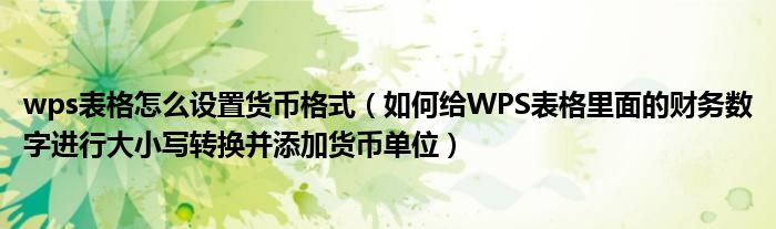 wps表格怎么设置货币格式（如何给WPS表格里面的财务数字进行大小写转换并添加货币单位）