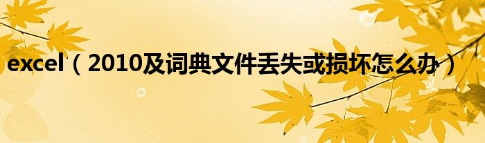 excel（2010及词典文件丢失或损坏怎么办）