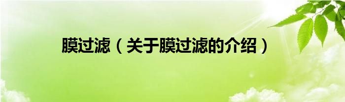 膜过滤（关于膜过滤的介绍）