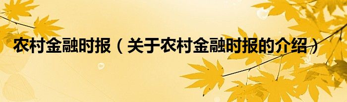 农村金融时报（关于农村金融时报的介绍）