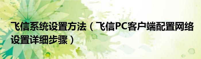 飞信系统设置方法（飞信PC客户端配置网络设置详细步骤）