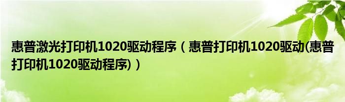 惠普激光打印机1020驱动程序（惠普打印机1020驱动(惠普打印机1020驱动程序)）