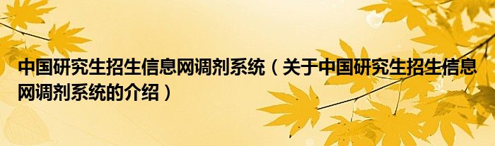 中国研究生招生信息网调剂系统（关于中国研究生招生信息网调剂系统的介绍）