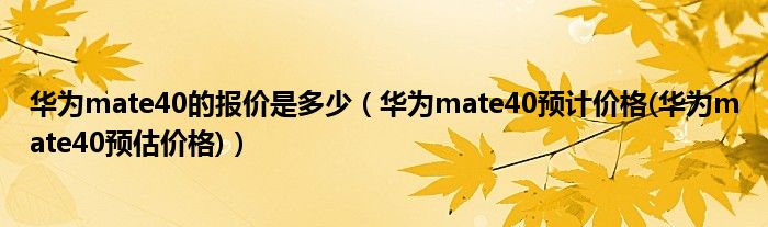 华为mate40的报价是多少（华为mate40预计价格(华为mate40预估价格)）