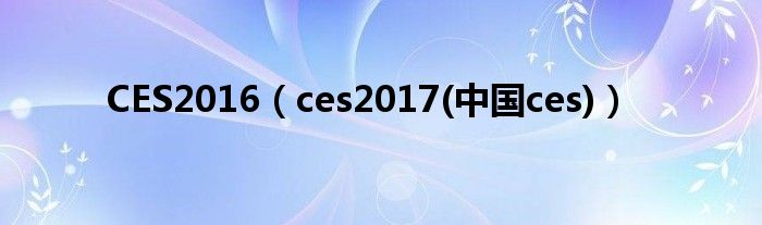 CES2016（ces2017(中国ces)）