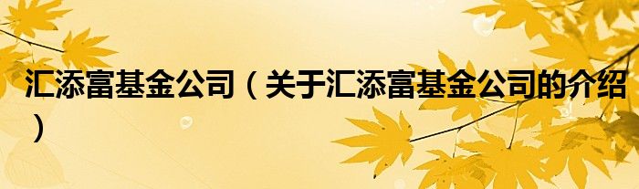 汇添富基金公司（关于汇添富基金公司的介绍）