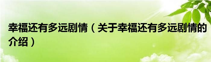 幸福还有多远剧情（关于幸福还有多远剧情的介绍）