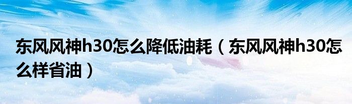 东风风神h30怎么降低油耗（东风风神h30怎么样省油）