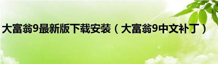 大富翁9最新版下载安装（大富翁9中文补丁）