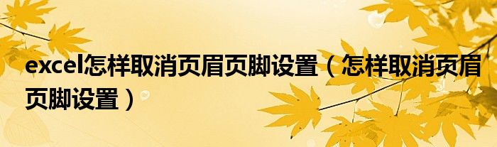 excel怎样取消页眉页脚设置（怎样取消页眉页脚设置）
