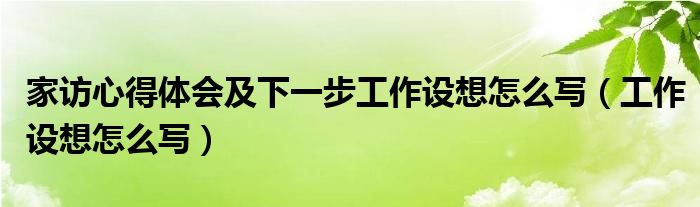 家访心得体会及下一步工作设想怎么写（工作设想怎么写）