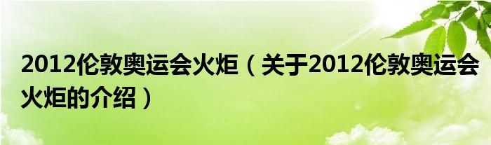 2012伦敦奥运会火炬（关于2012伦敦奥运会火炬的介绍）