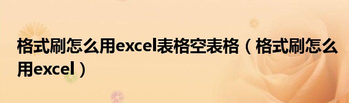 格式刷怎么用excel表格空表格（格式刷怎么用excel）