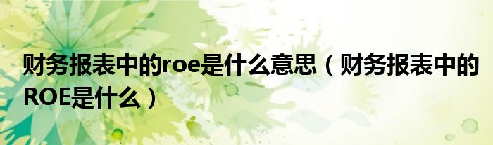 财务报表中的roe是什么意思（财务报表中的ROE是什么）