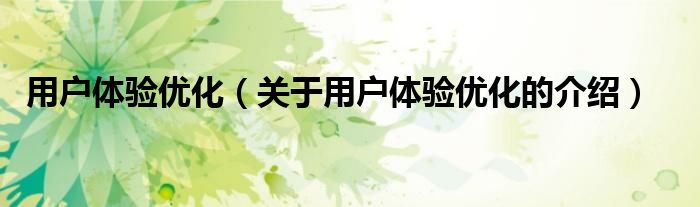 用户体验优化（关于用户体验优化的介绍）