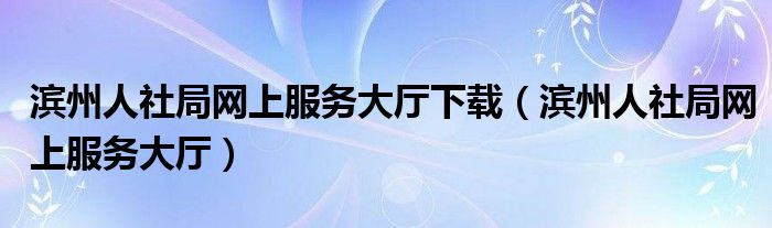 滨州人社局网上服务大厅下载（滨州人社局网上服务大厅）