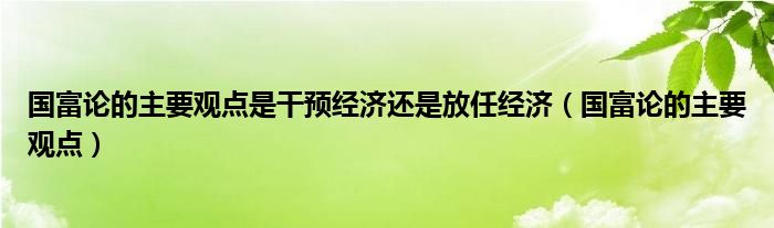 国富论的主要观点是干预经济还是放任经济（国富论的主要观点）