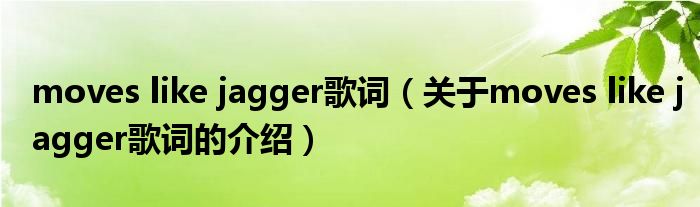 moves like jagger歌词（关于moves like jagger歌词的介绍）
