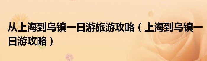 从上海到乌镇一日游旅游攻略（上海到乌镇一日游攻略）