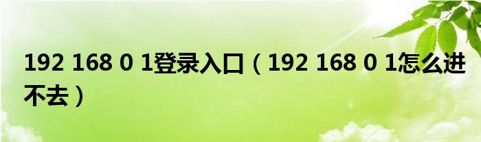 192 168 0 1登录入口（192 168 0 1怎么进不去）
