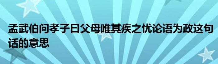 孟武伯问孝子曰父母唯其疾之忧论语为政这句话的意思