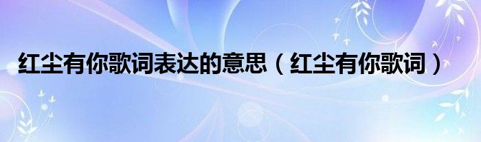 红尘有你歌词表达的意思（红尘有你歌词）