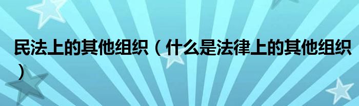 民法上的其他组织（什么是法律上的其他组织）