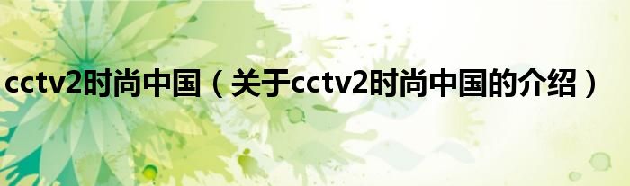 cctv2时尚中国（关于cctv2时尚中国的介绍）